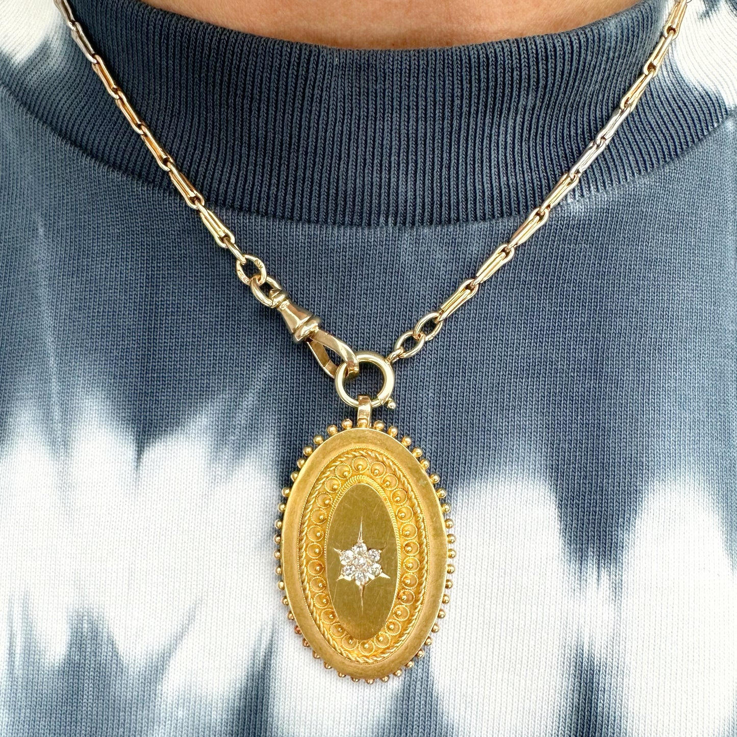 Antique 15ct gold & old cut diamond pendant