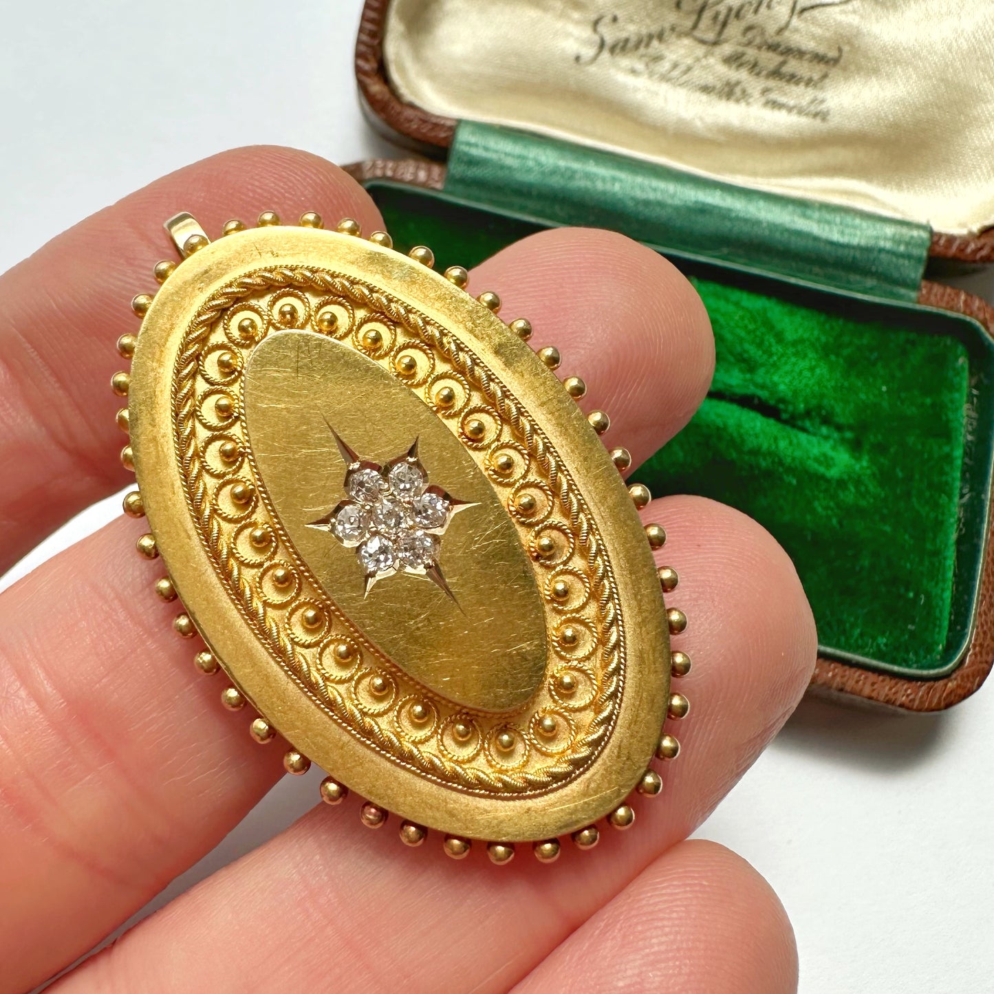 Antique 15ct gold & old cut diamond pendant