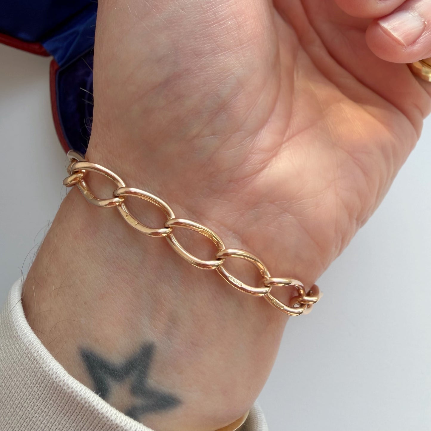 Antique 9ct rose gold open curb link bracelet