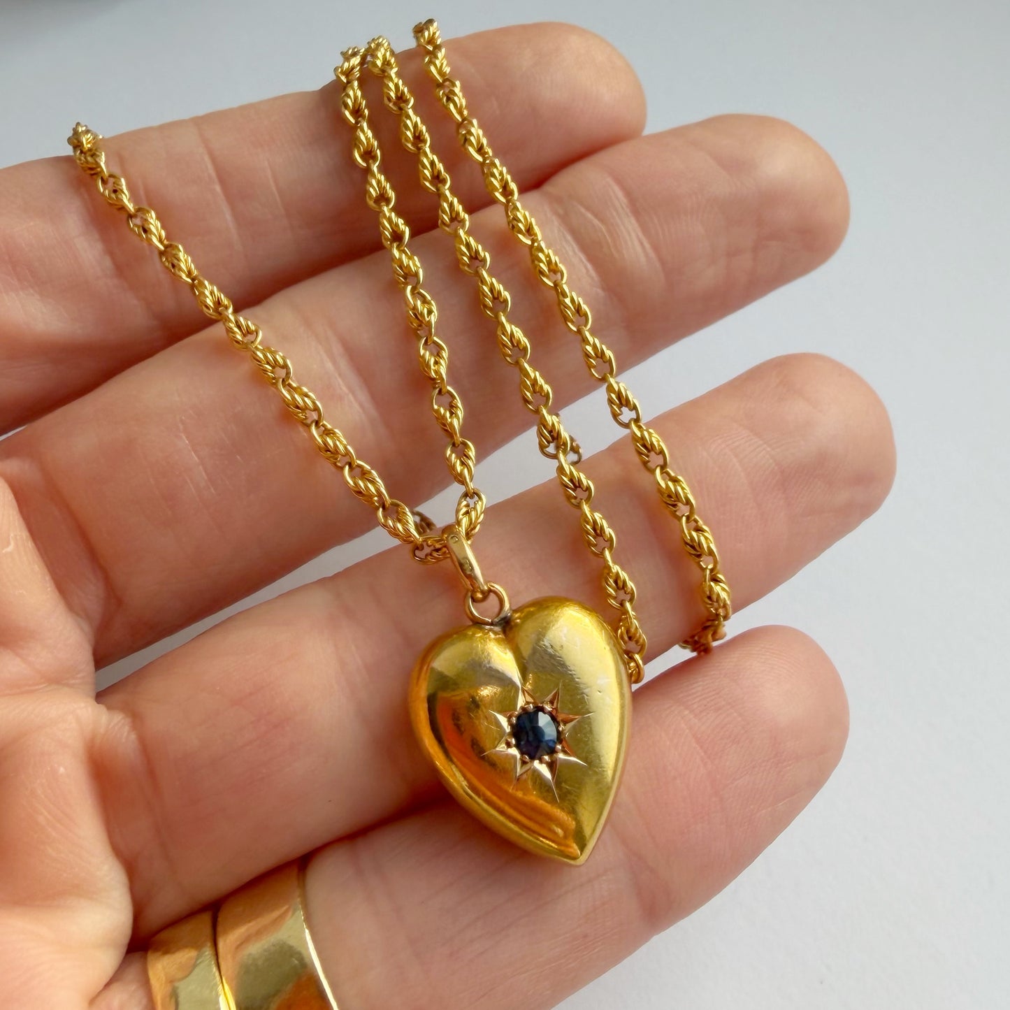 Antique 15ct gold & sapphire heart charm