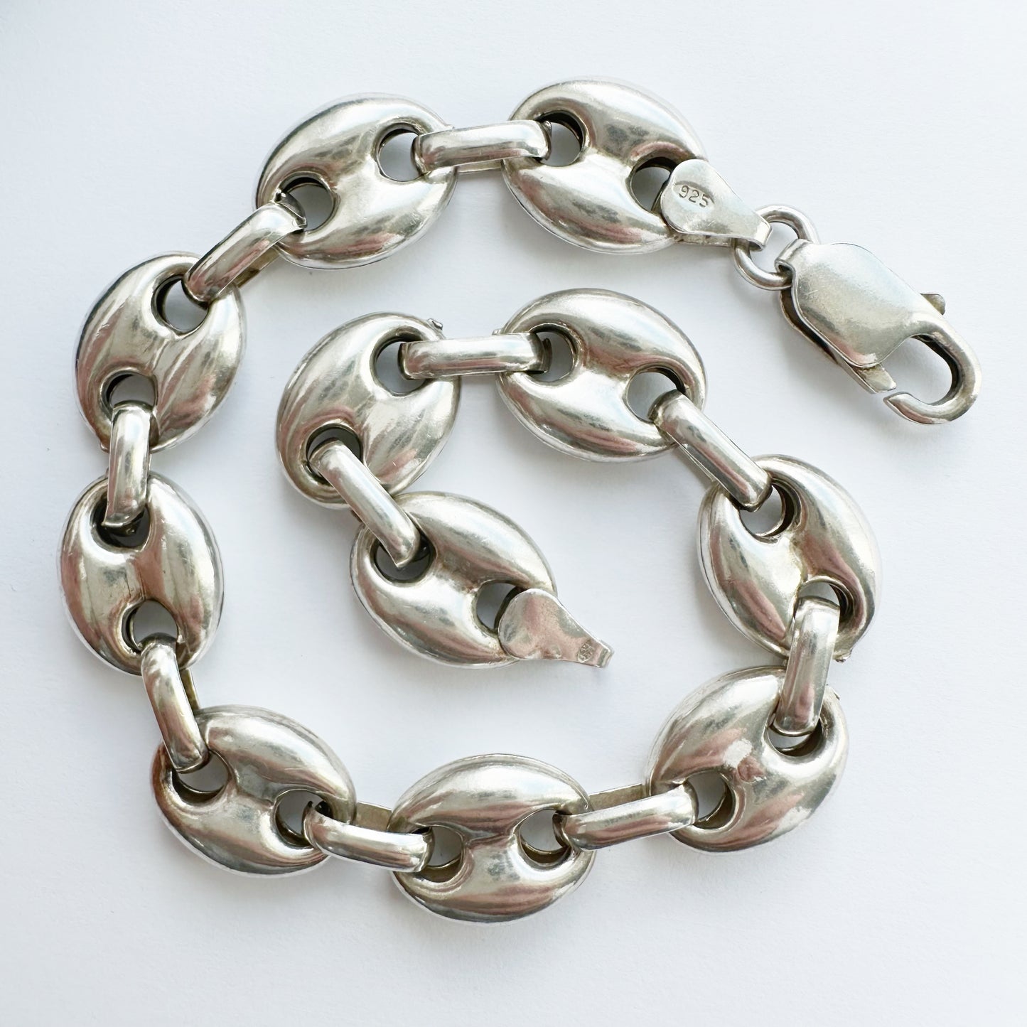 Vintage Sterling silver puffed mariner link bracelet