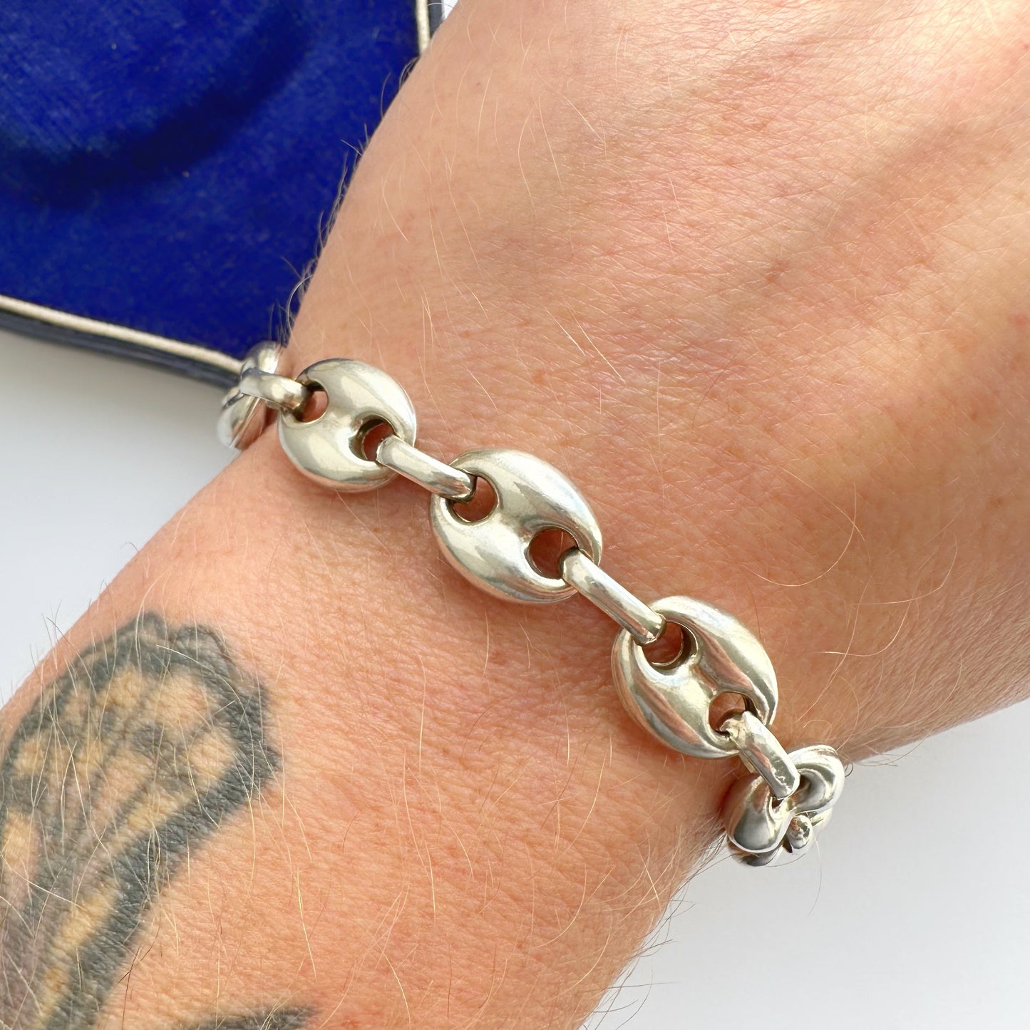 Vintage Sterling silver puffed mariner link bracelet