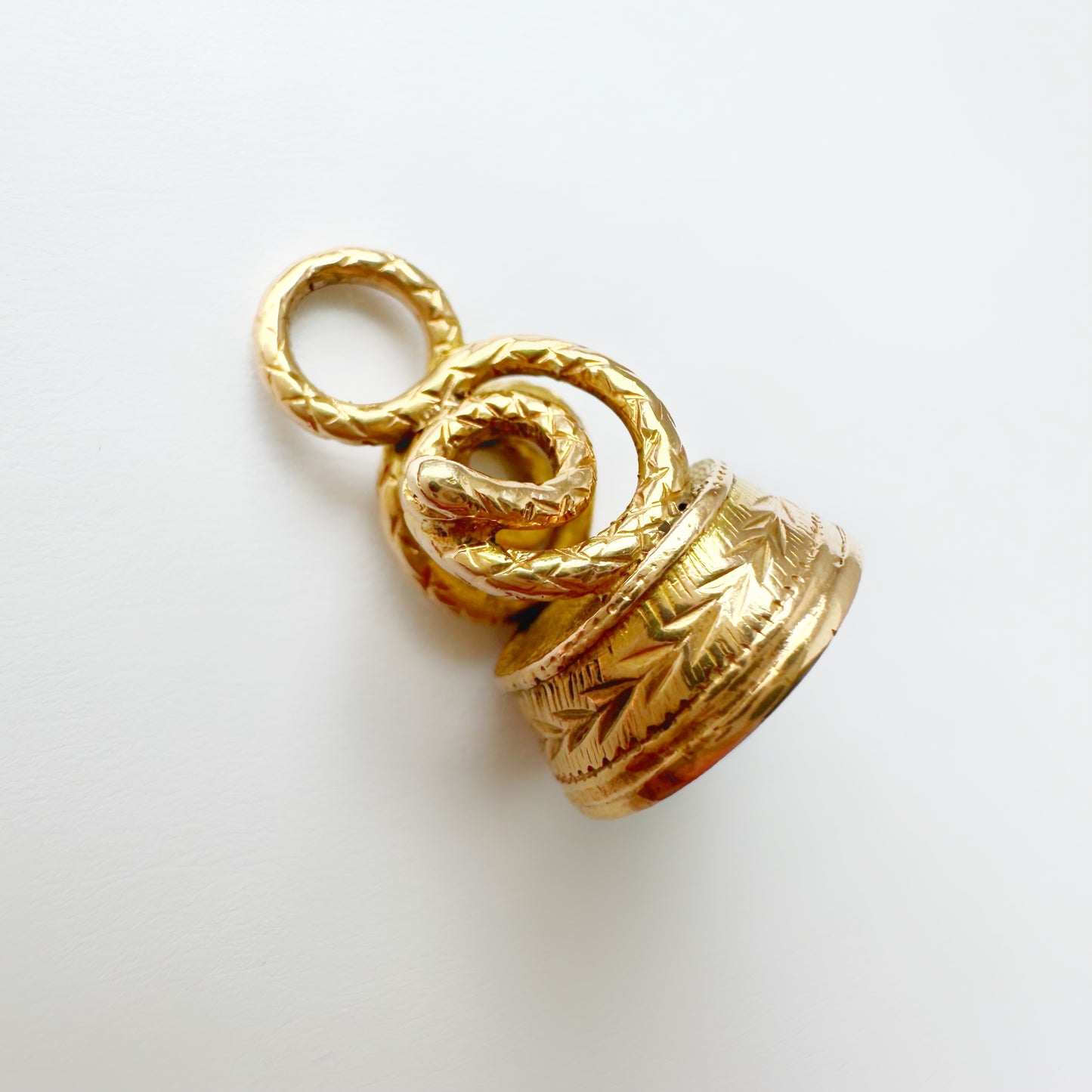 Antique 15ct gold & malachite snake fob