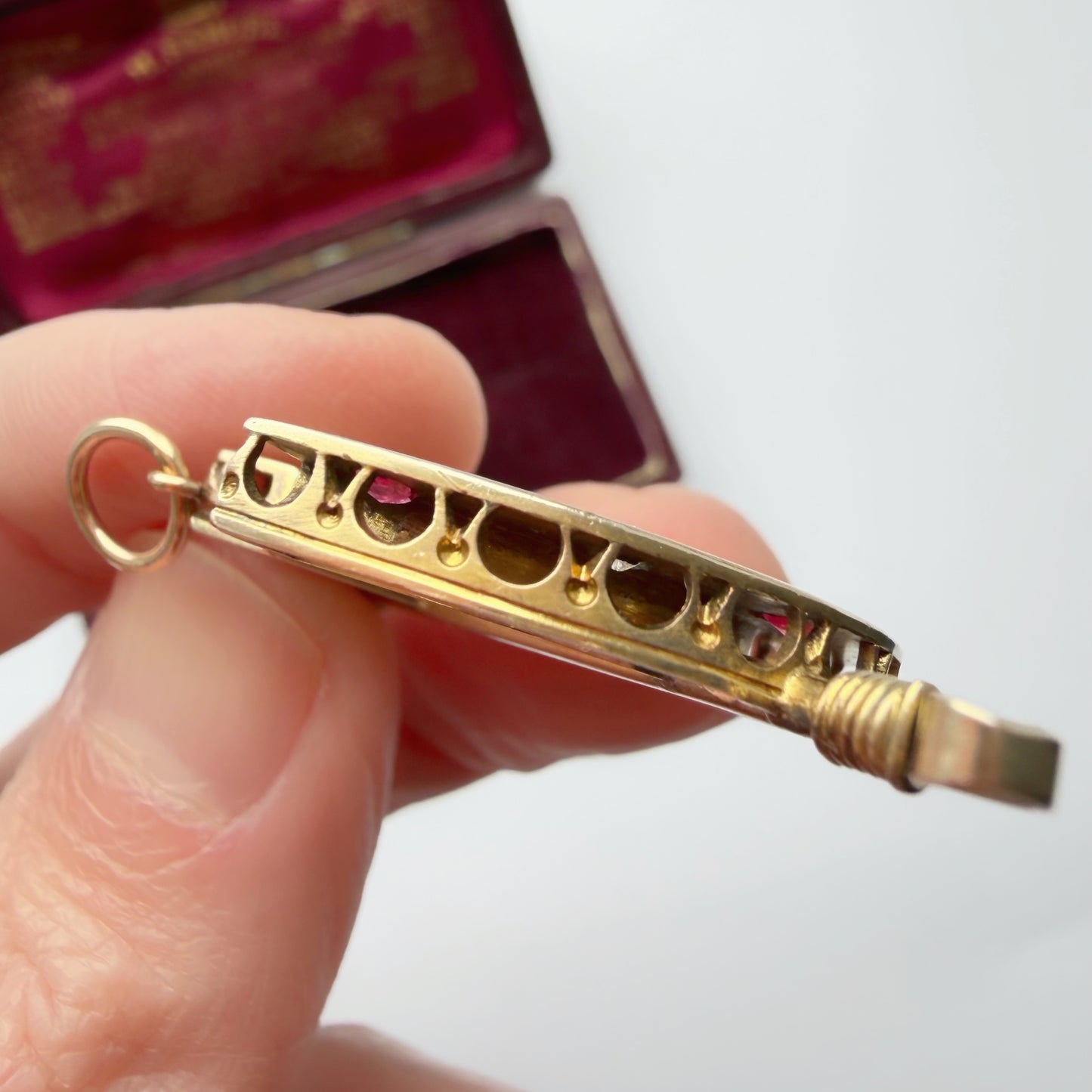 Large Victorian 9ct gold, ruby & old cut diamond pendant