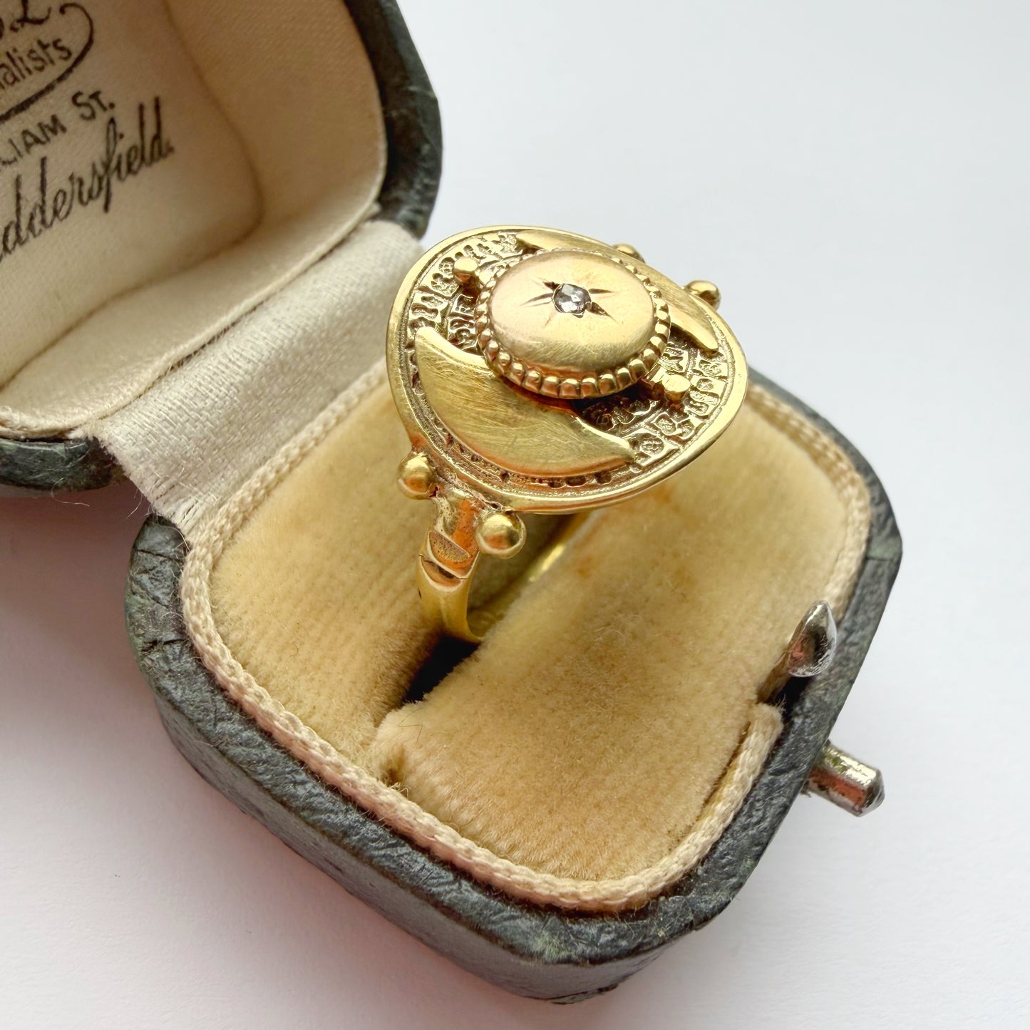 Antique 14ct gold & rose cut diamond Disc of Phaistos ring