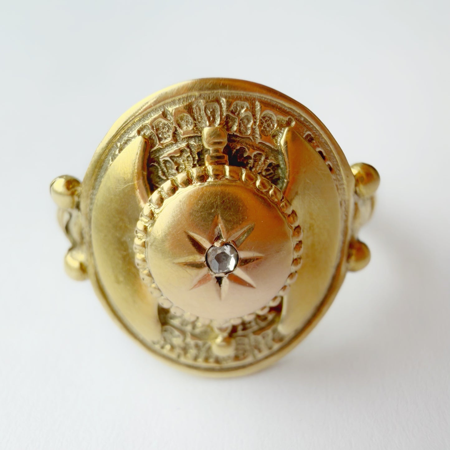 Antique 14ct gold & rose cut diamond Disc of Phaistos ring
