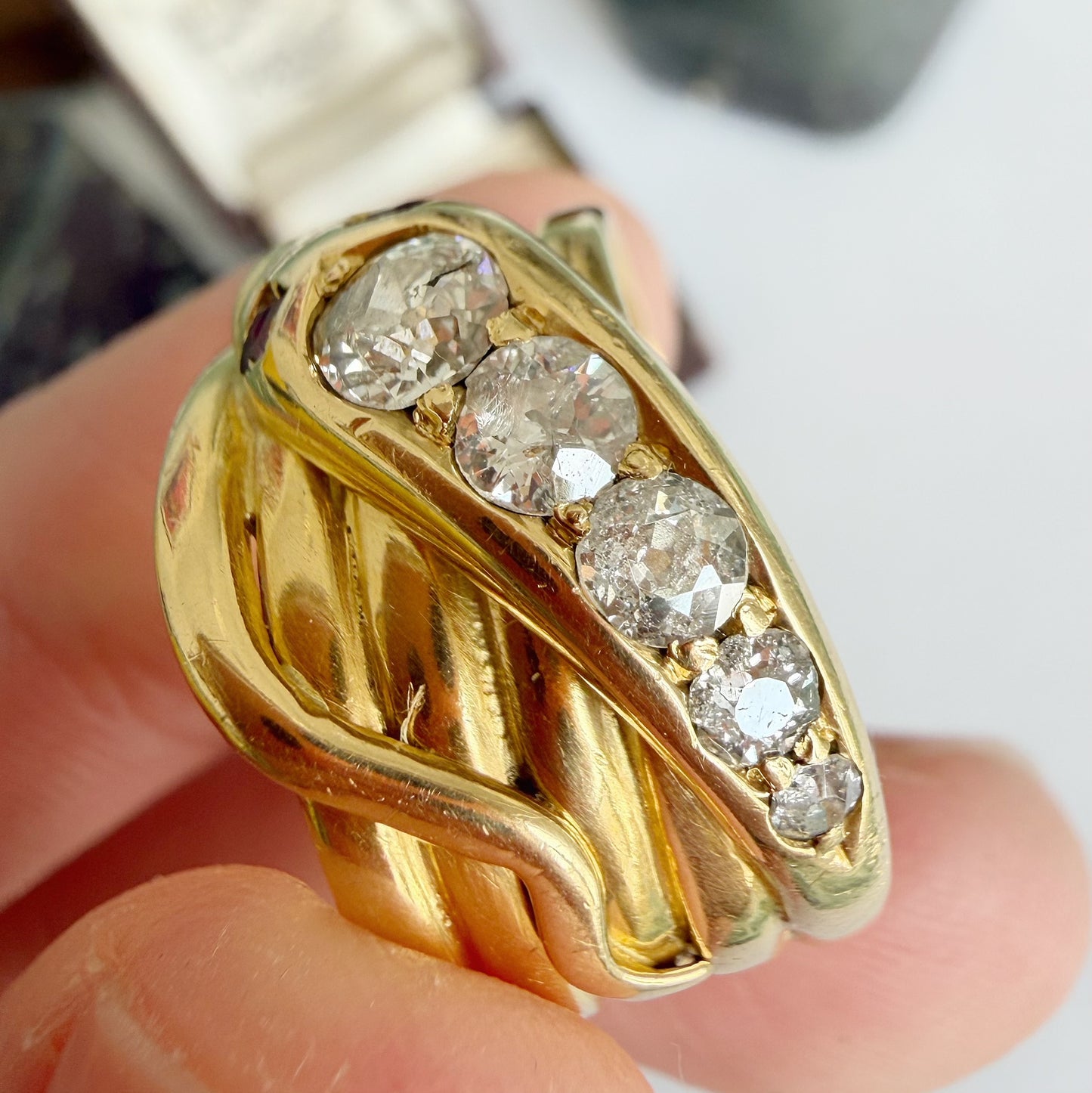 Victorian 18ct gold, ruby & old cut diamond snake ring