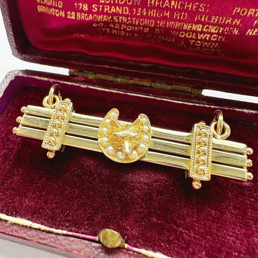 Antique Edwardian 15ct & seed pearl fox pendant/extender