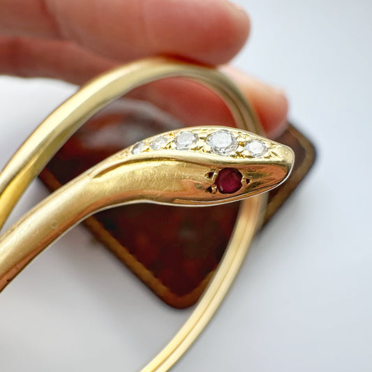 Vintage 18ct gold, ruby & diamond snake bracelet