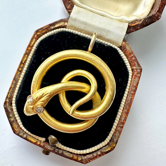 Victorian 18ct gold & rose cut diamond snake pendant