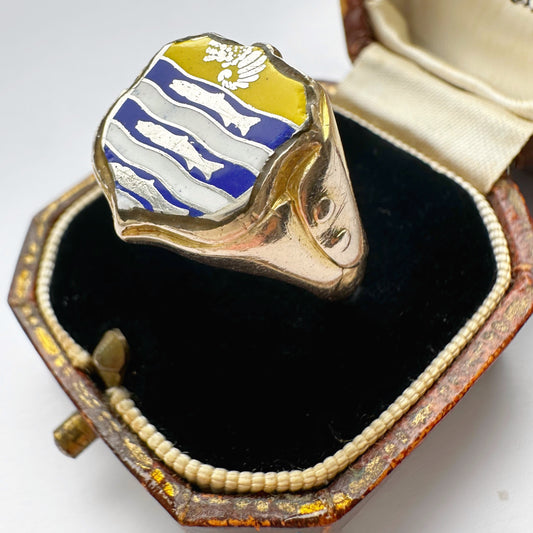 Vintage 9ct gold & enamel signet ring