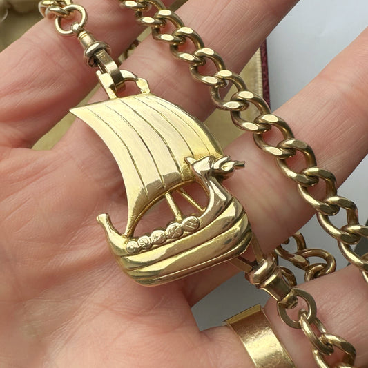 Vintage 9ct gold Viking ship brooch