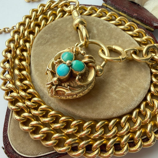 Victorian 15ct gold & turquoise heart padlock