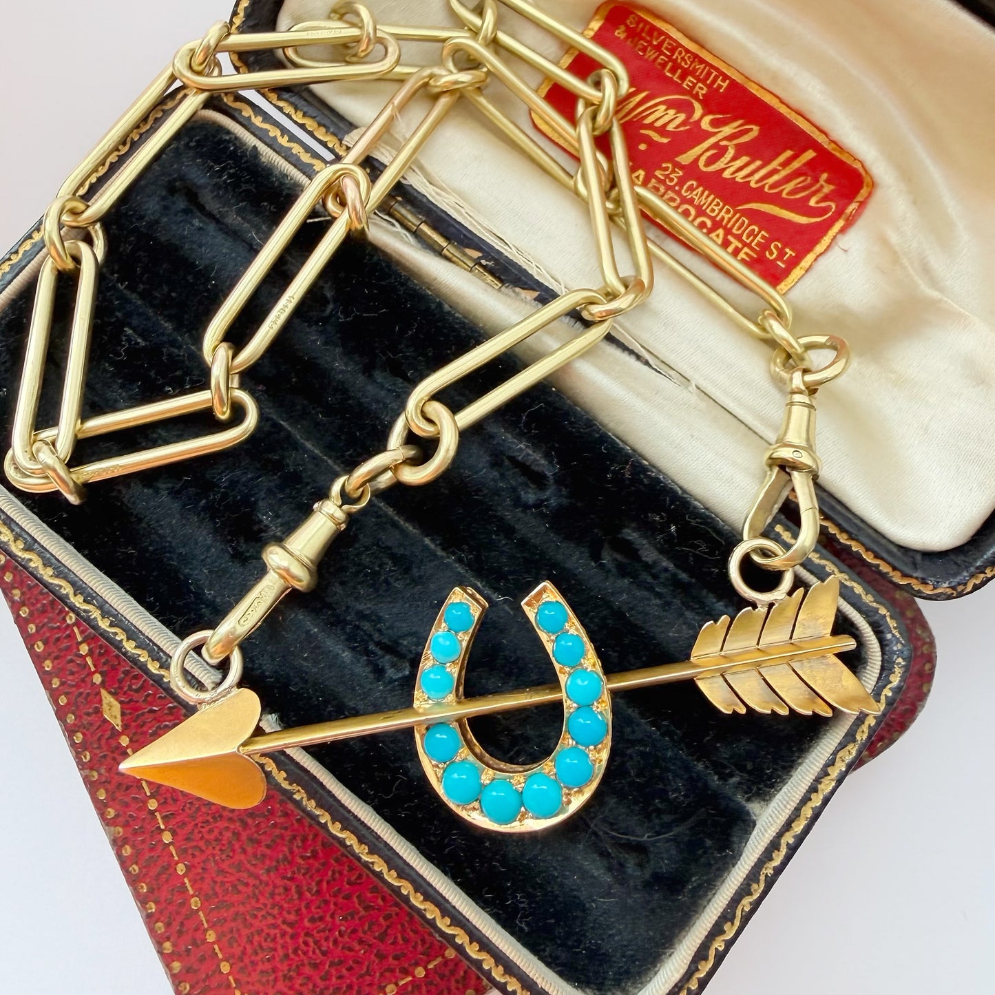 Victorian 15ct gold & turquoise arrow double pendant