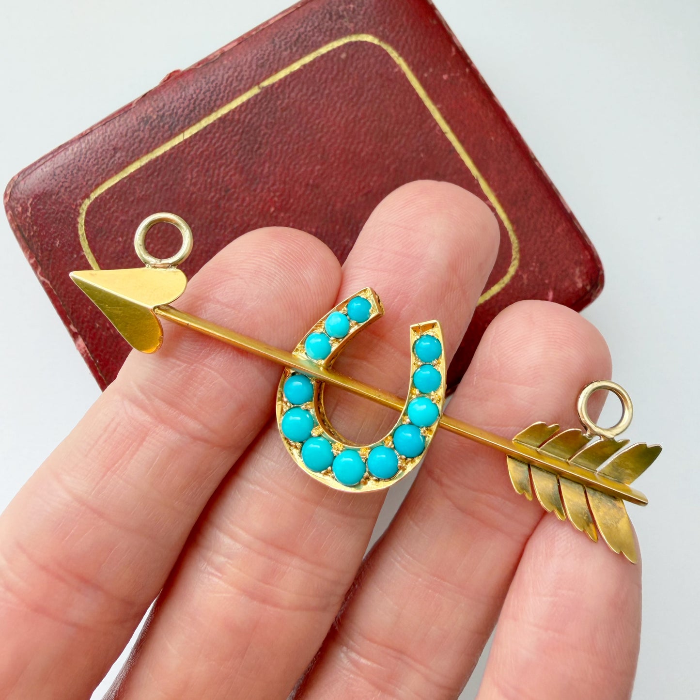 Victorian 15ct gold & turquoise arrow double pendant