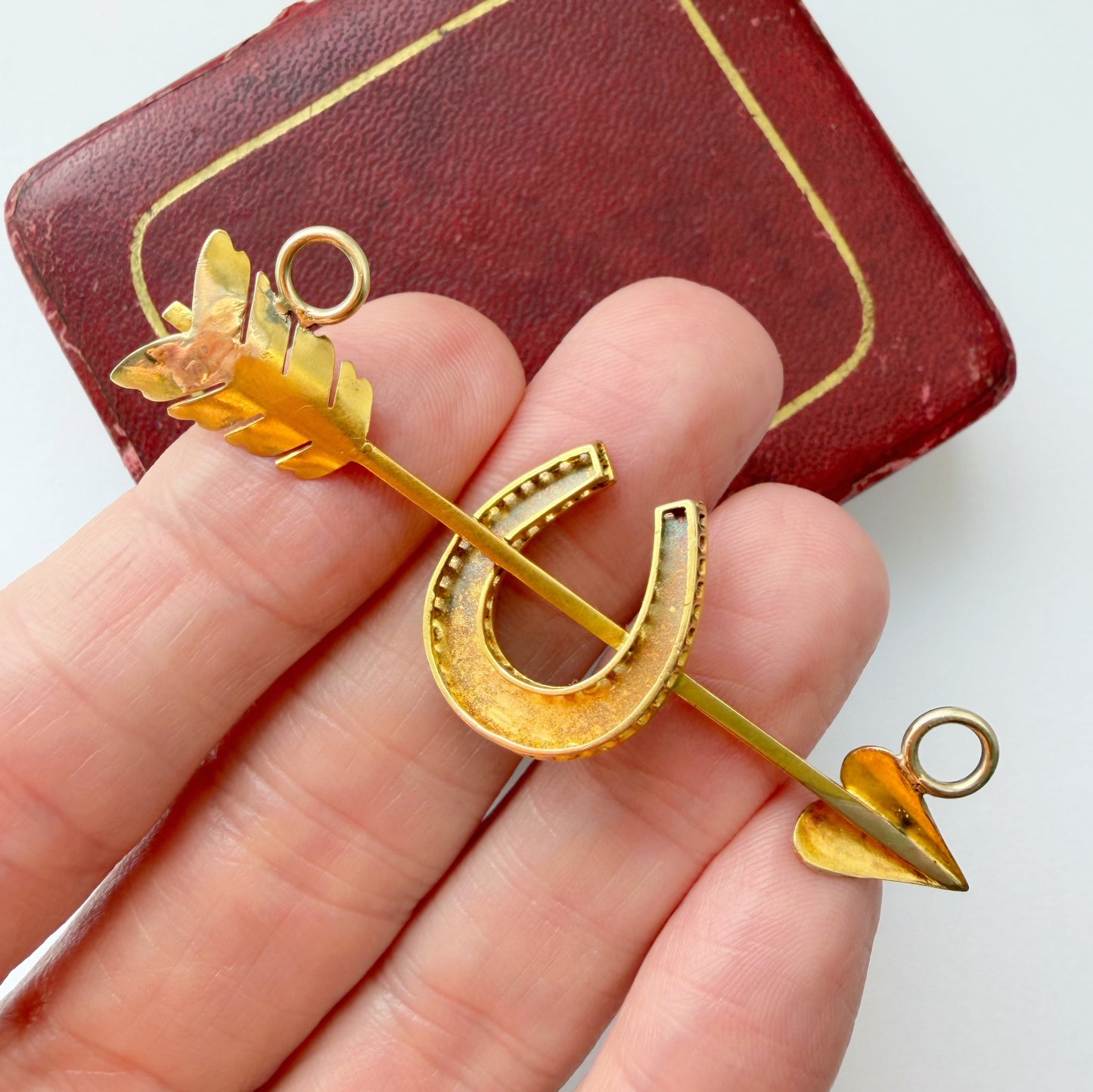 Victorian 15ct gold & turquoise arrow double pendant