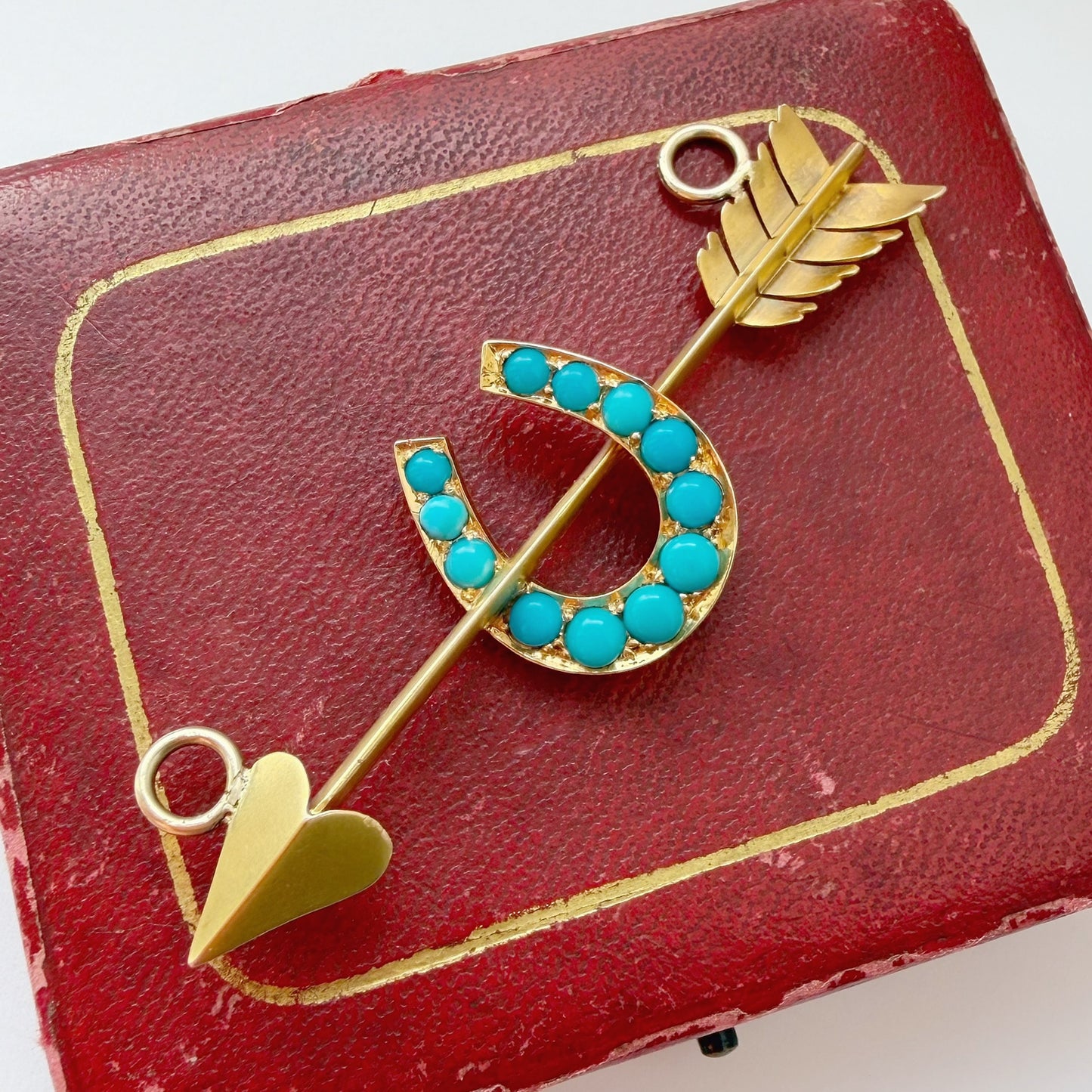 Victorian 15ct gold & turquoise arrow double pendant