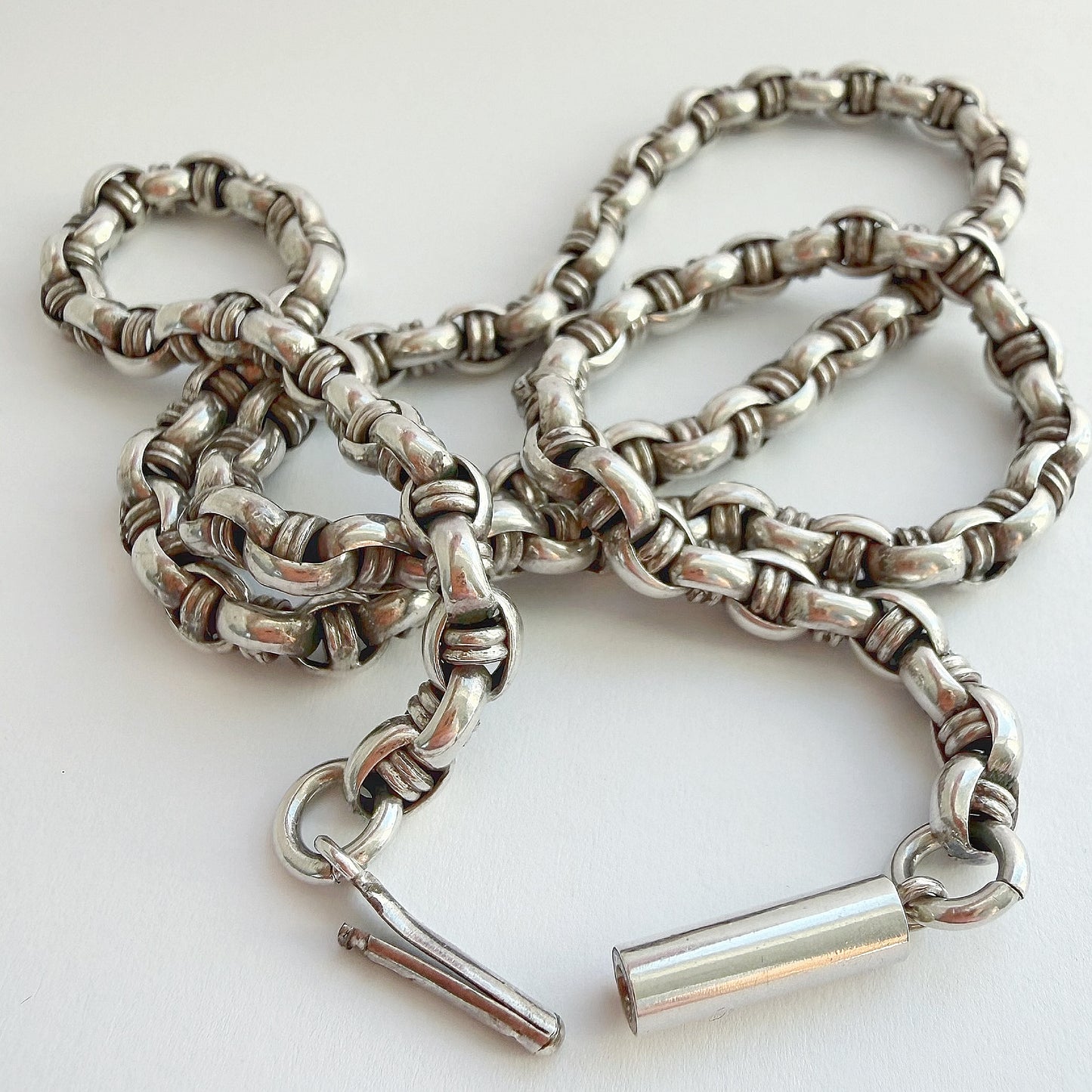Antique silver fancy link belcher chain