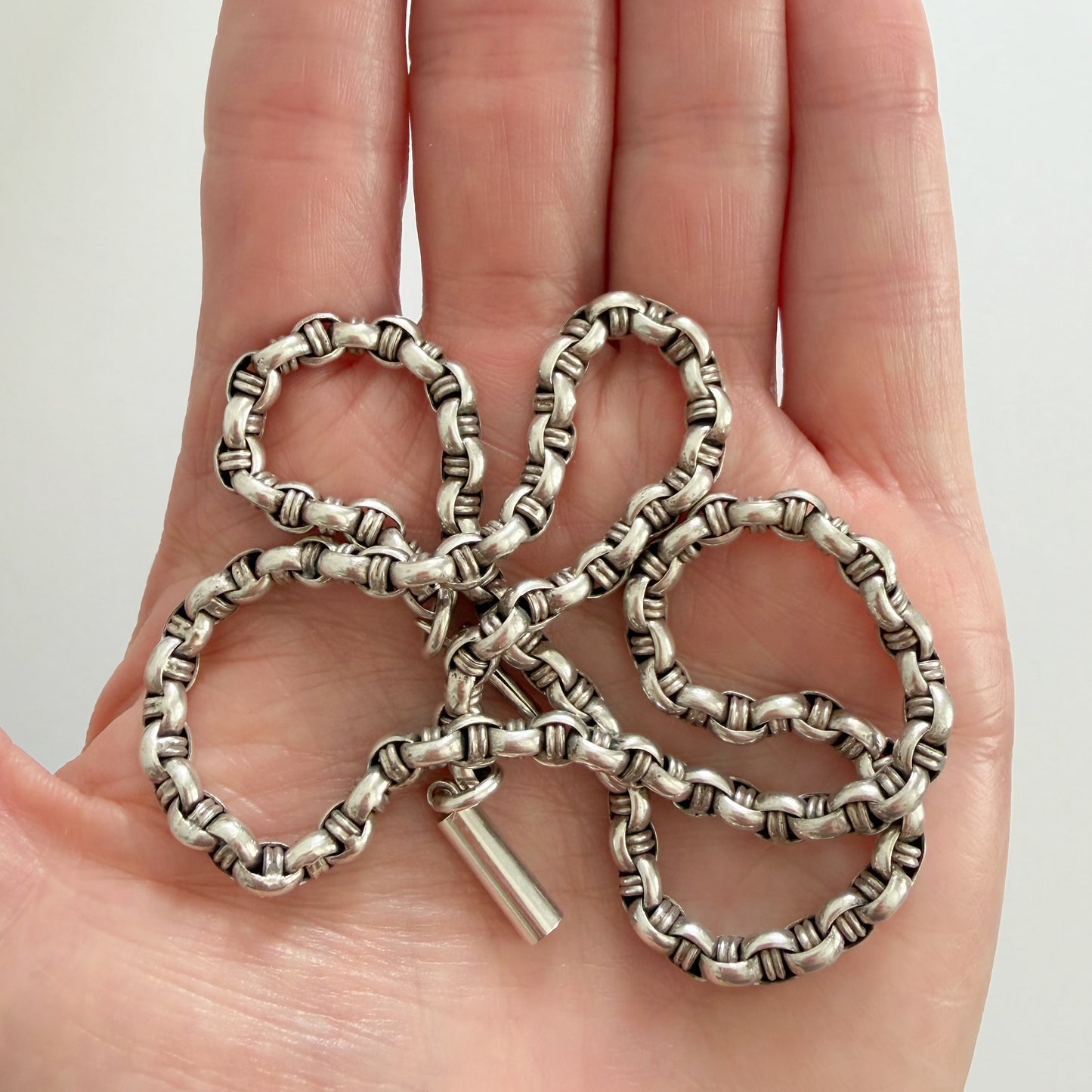 Antique silver fancy link belcher chain