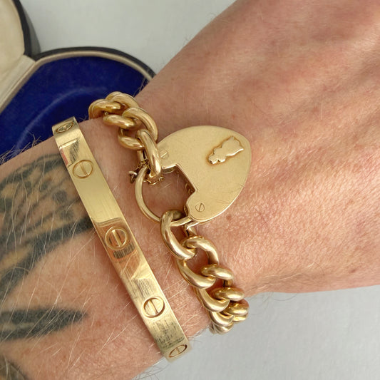 Antique 15ct gold curb bracelet with heart padlock