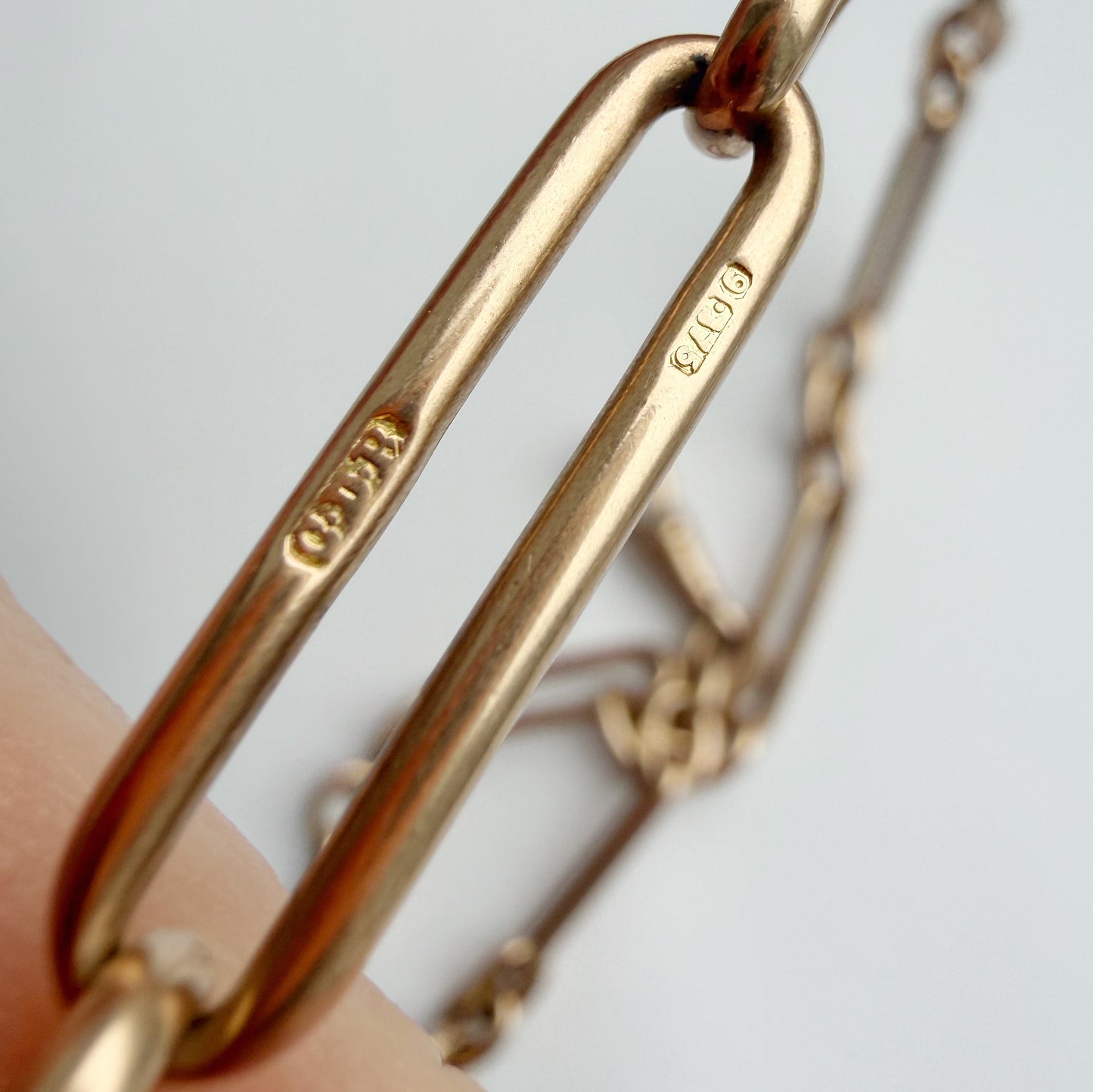 Antique 9ct rosy gold trombone link Albert chain