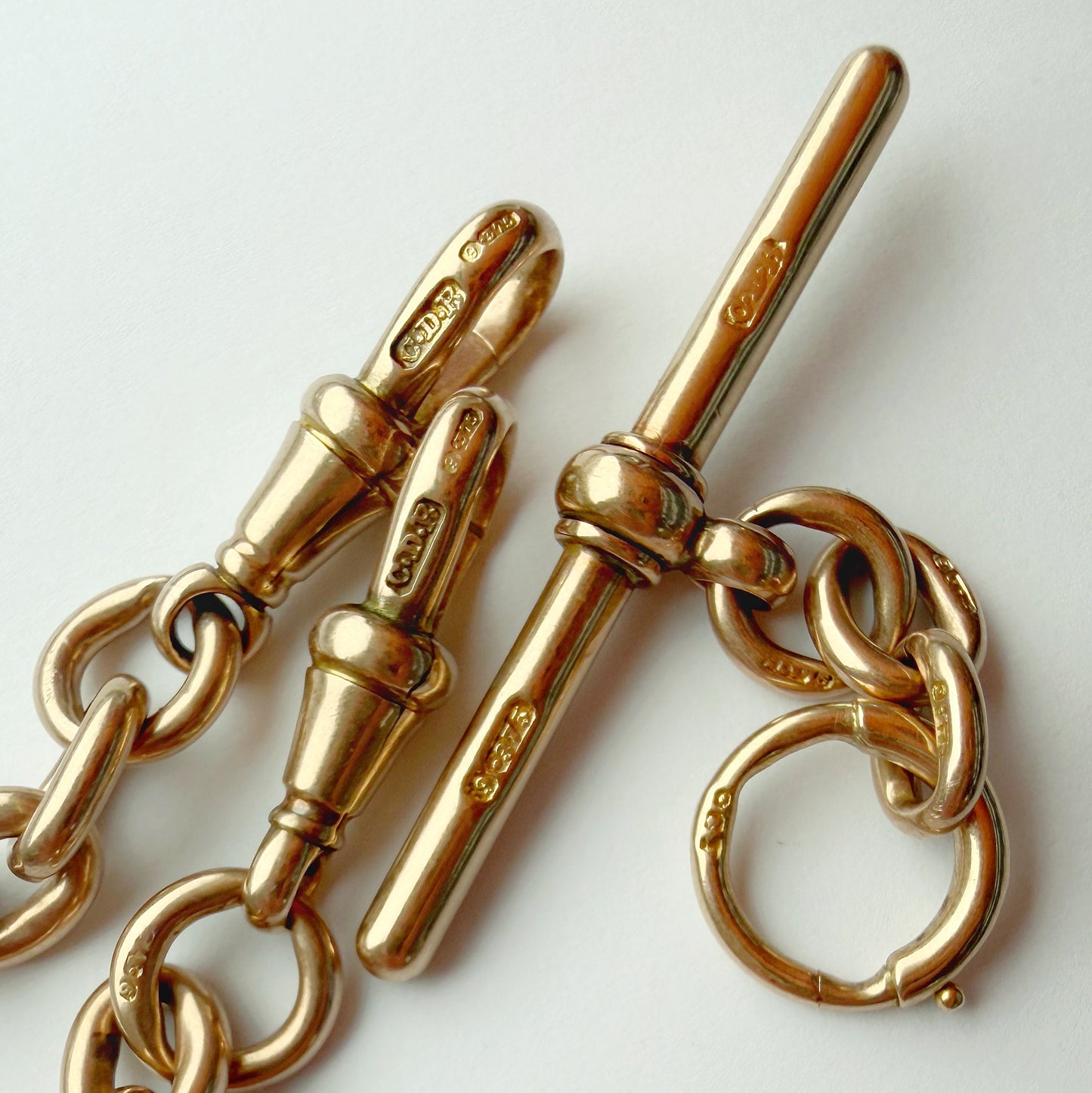 Antique 9ct rosy gold trombone link Albert chain