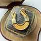Victorian 9ct gold, turquoise & black enamel horseshoe pendant