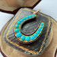 Victorian 9ct gold, turquoise & black enamel horseshoe pendant