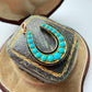 Victorian 9ct gold, turquoise & black enamel horseshoe pendant