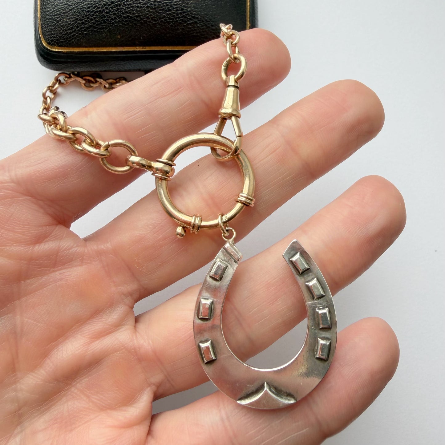 Victorian sterling silver & 9ct gold horseshoe pendant