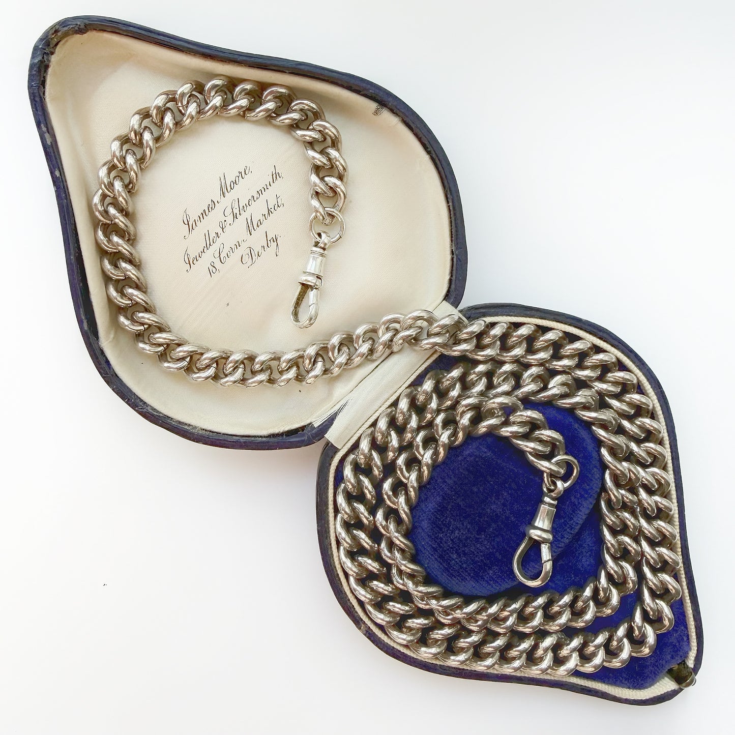 Chunky vintage silver curb chain with antique dog clips