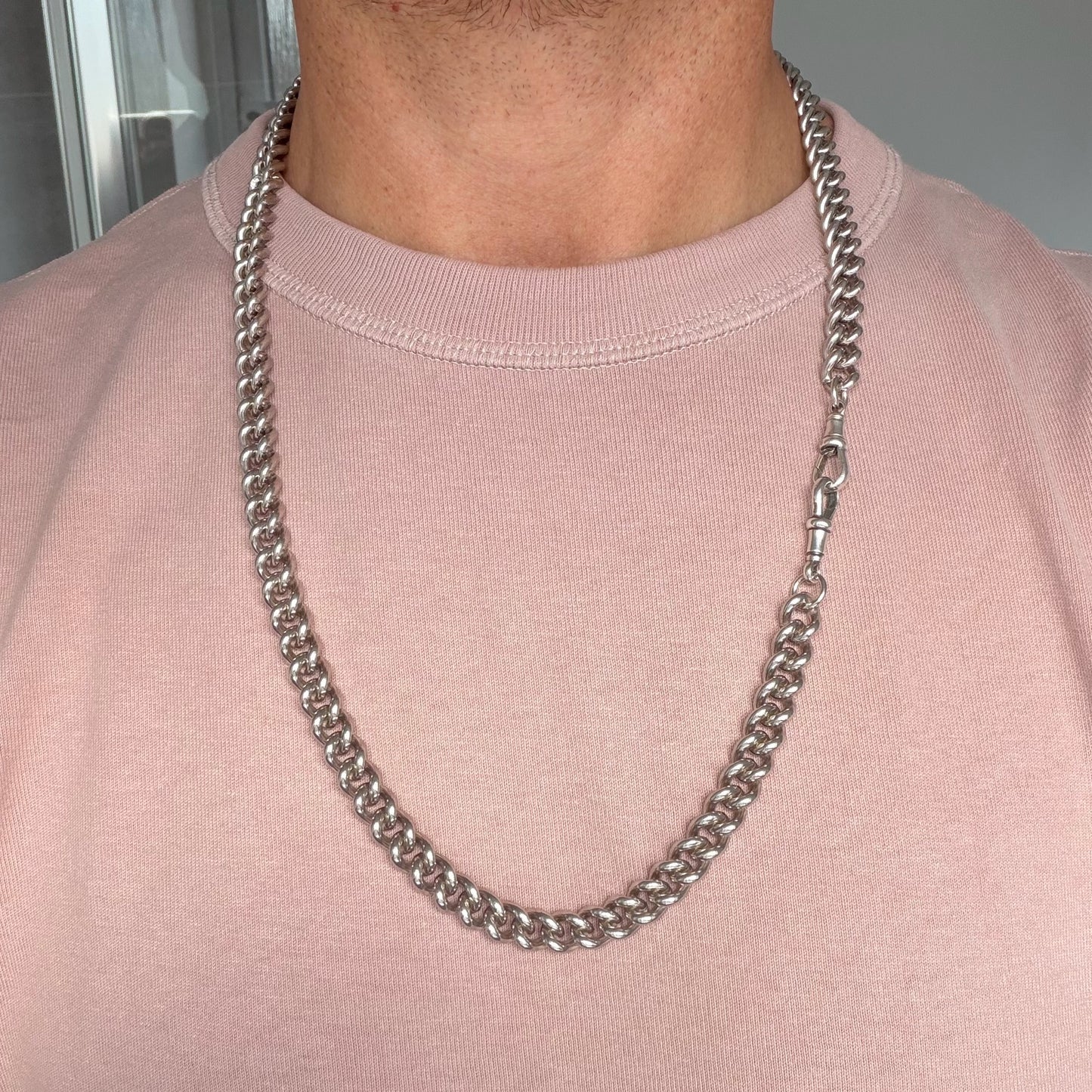 Chunky vintage silver curb chain with antique dog clips