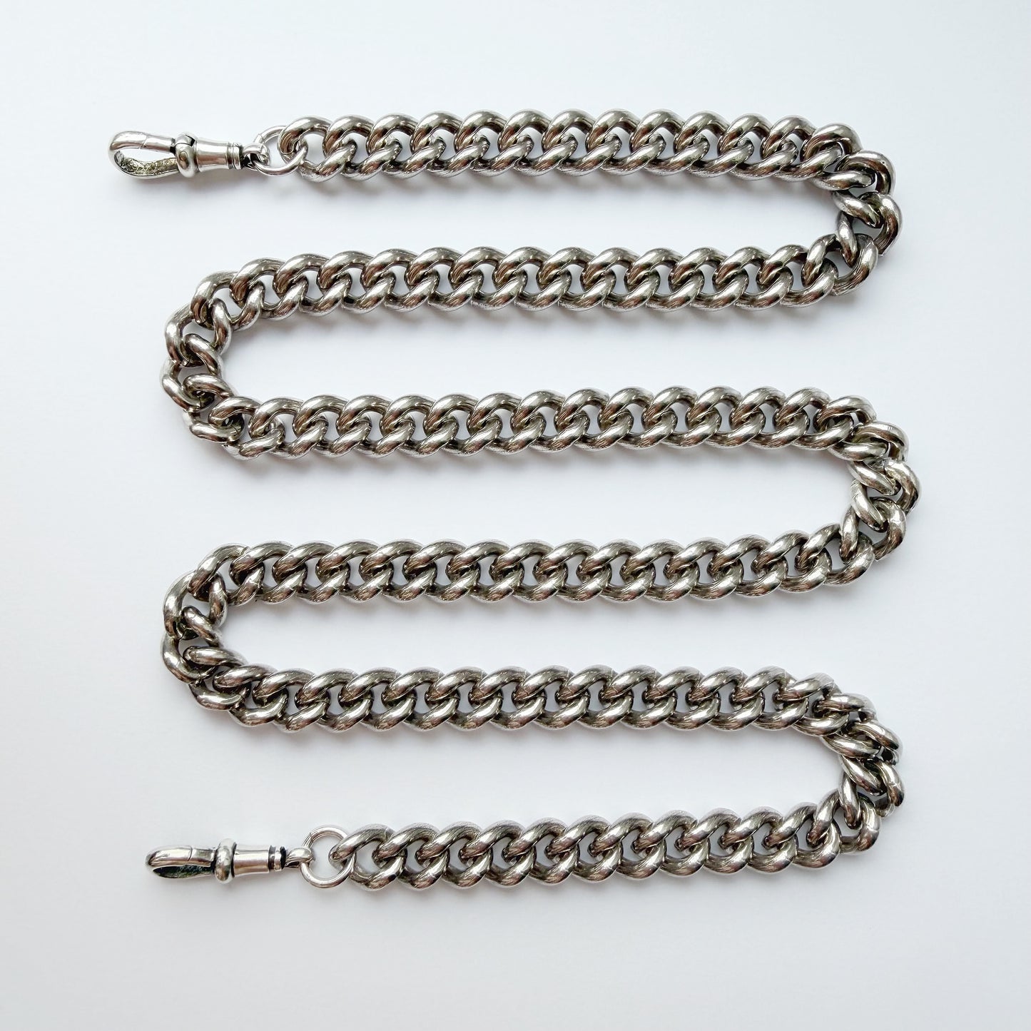 Chunky vintage silver curb chain with antique dog clips
