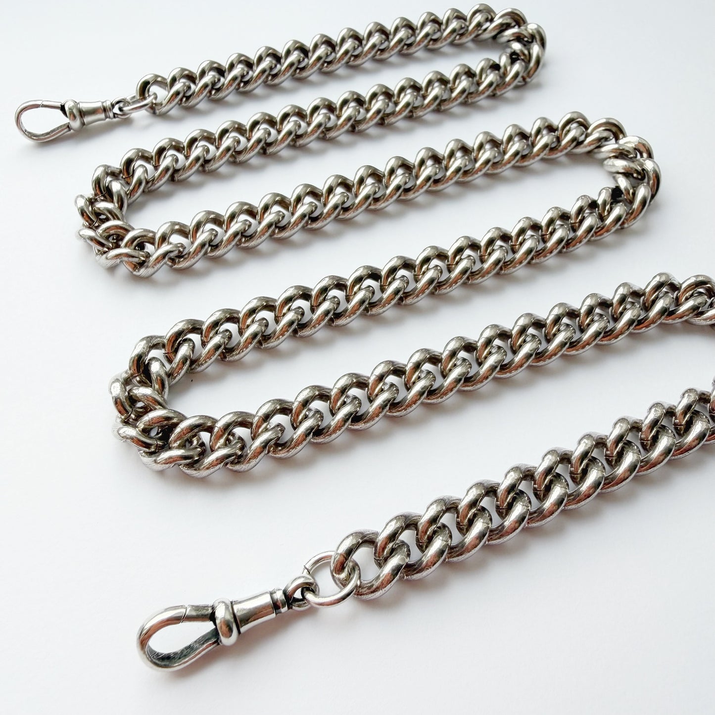 Chunky vintage silver curb chain with antique dog clips