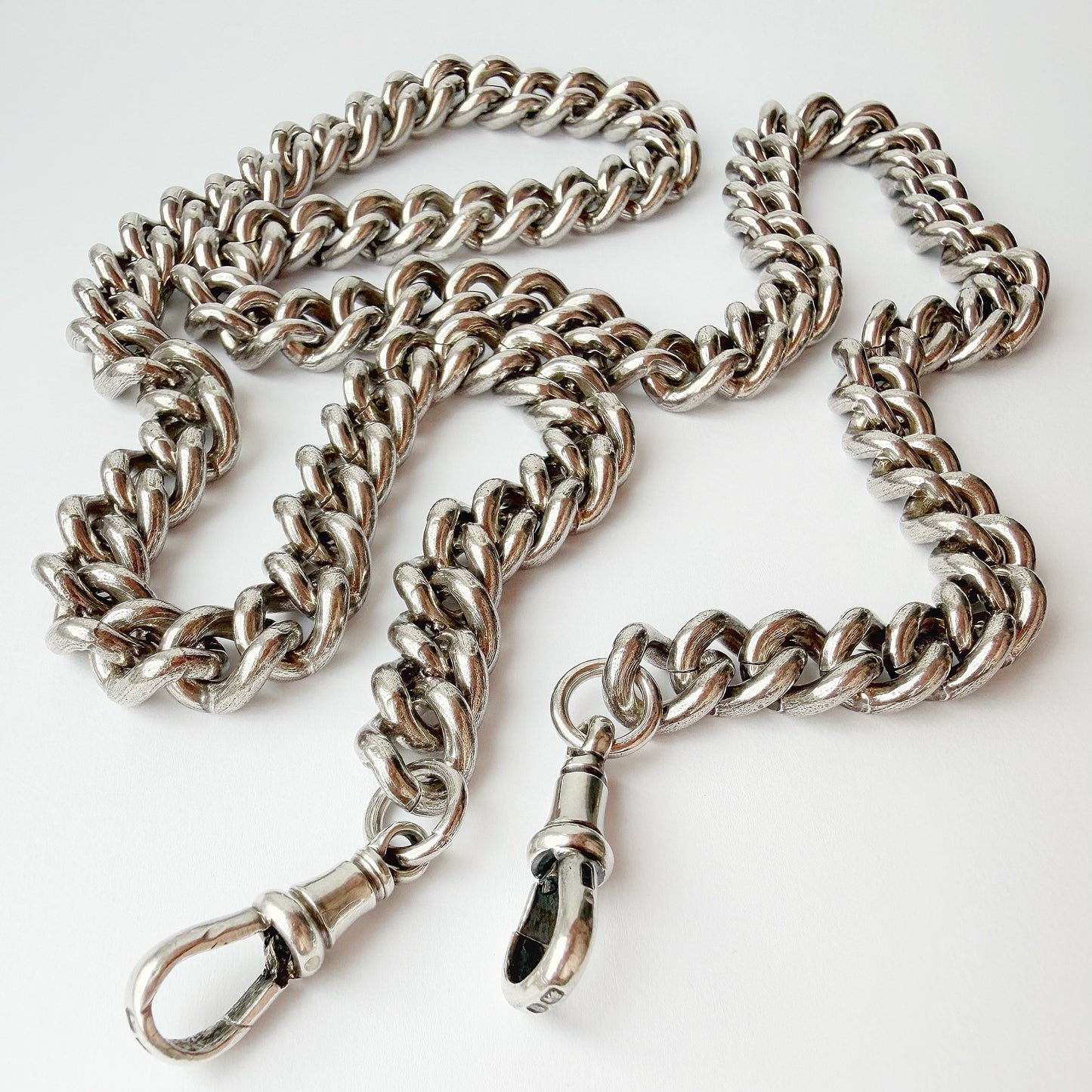 Chunky vintage silver curb chain with antique dog clips