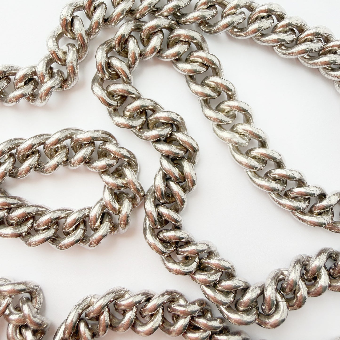 Chunky vintage silver curb chain with antique dog clips