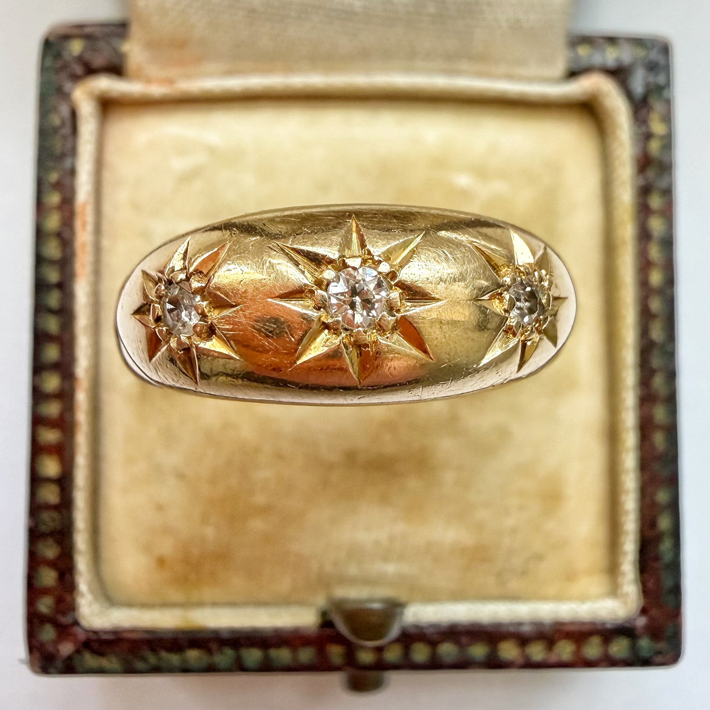 Antique 18ct gold & old cut diamond starburst ring