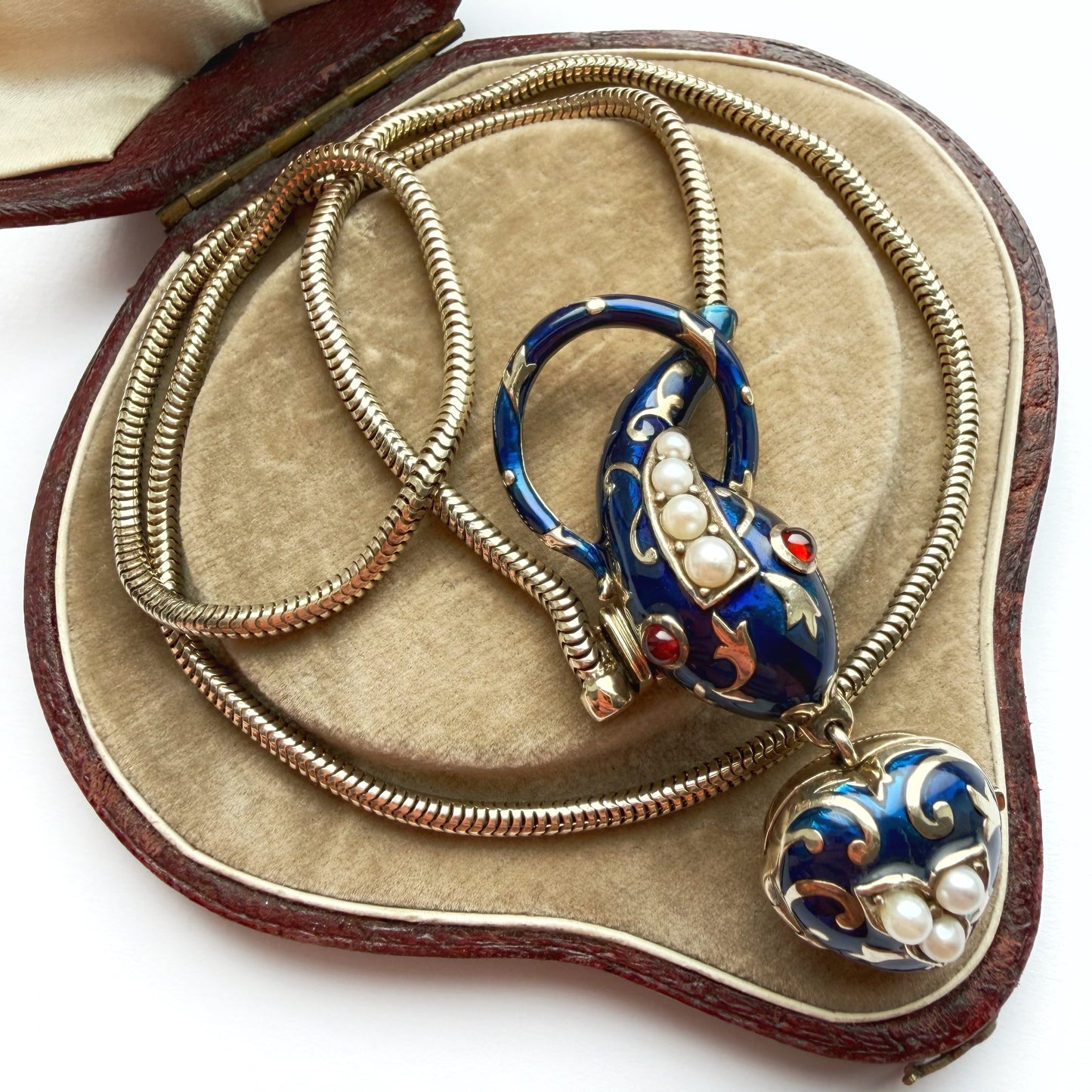 Art Deco silver gilt snake & heart locket necklace