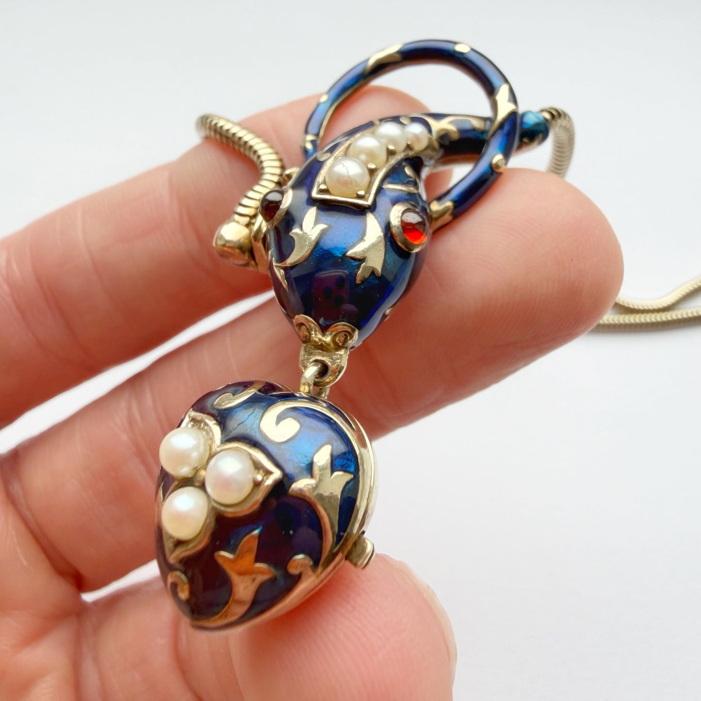 Art Deco silver gilt snake & heart locket necklace