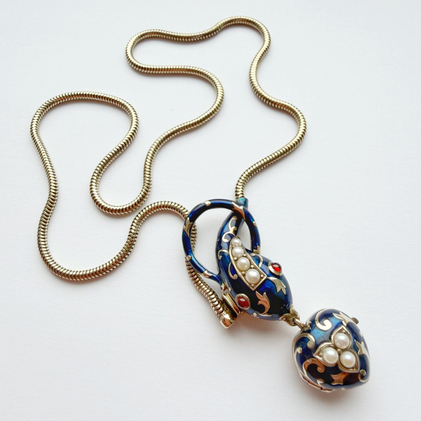 Art Deco silver gilt snake & heart locket necklace