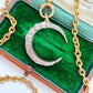 Antique 15ct gold, silver & old cut diamond crescent pendant