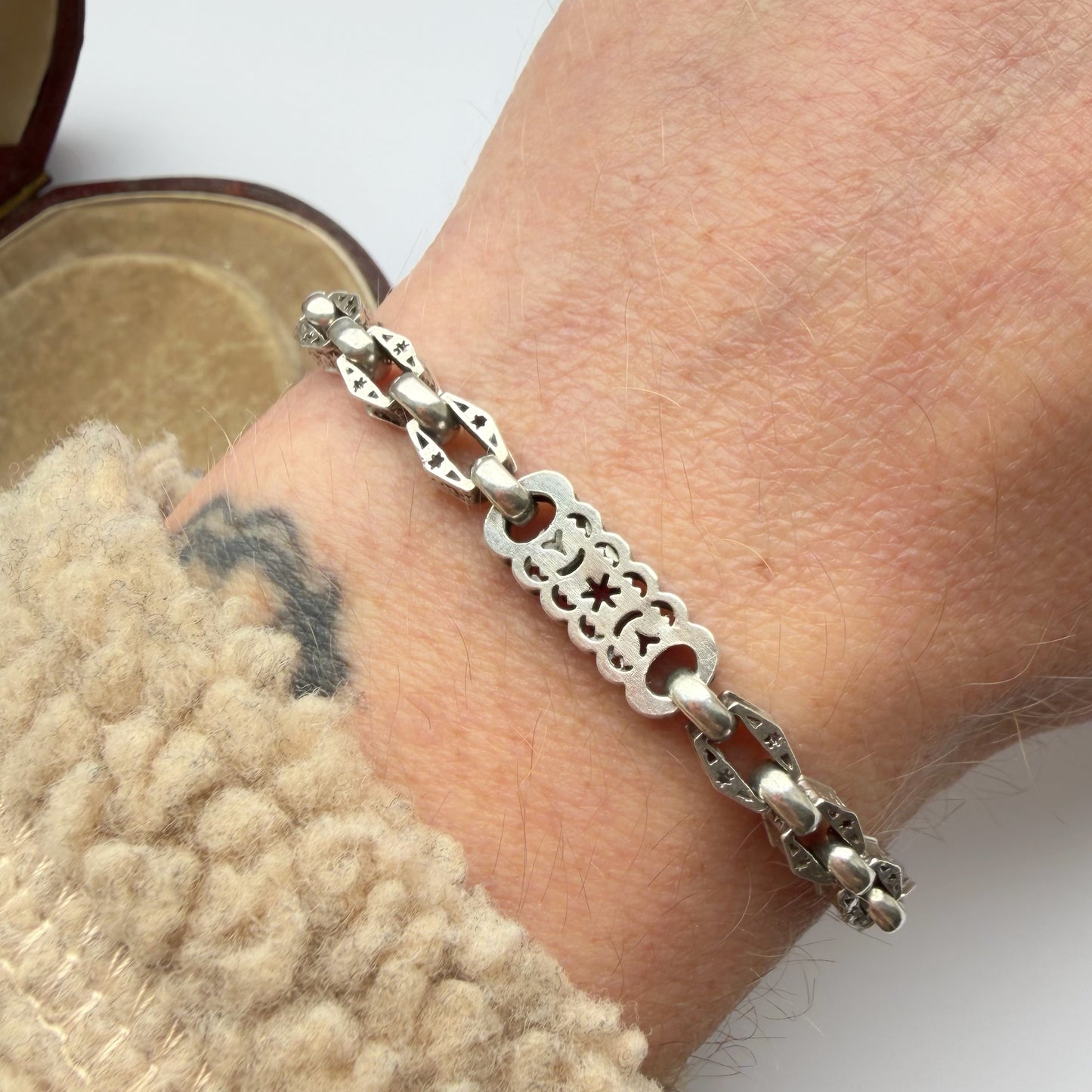 Antique silver stars & bars bracelet