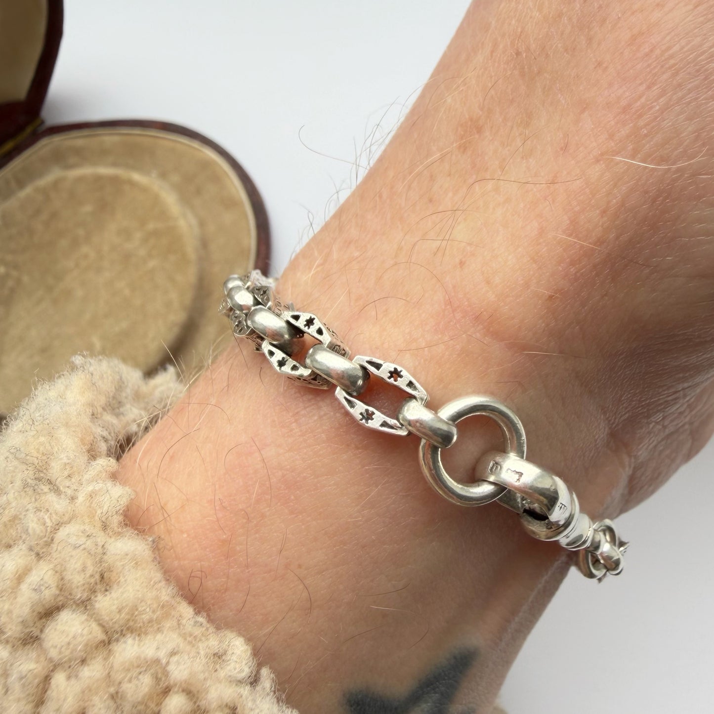 Antique silver stars & bars bracelet