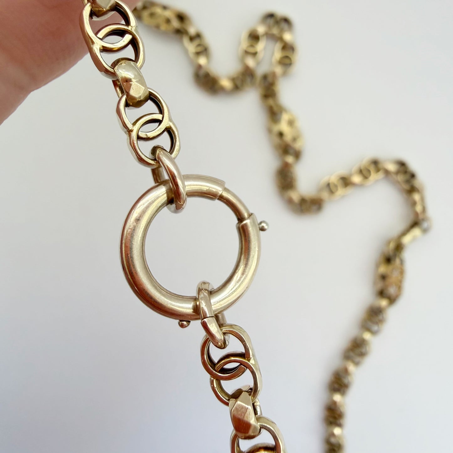 Antique 9ct yellow gold star link chain with bolt ring