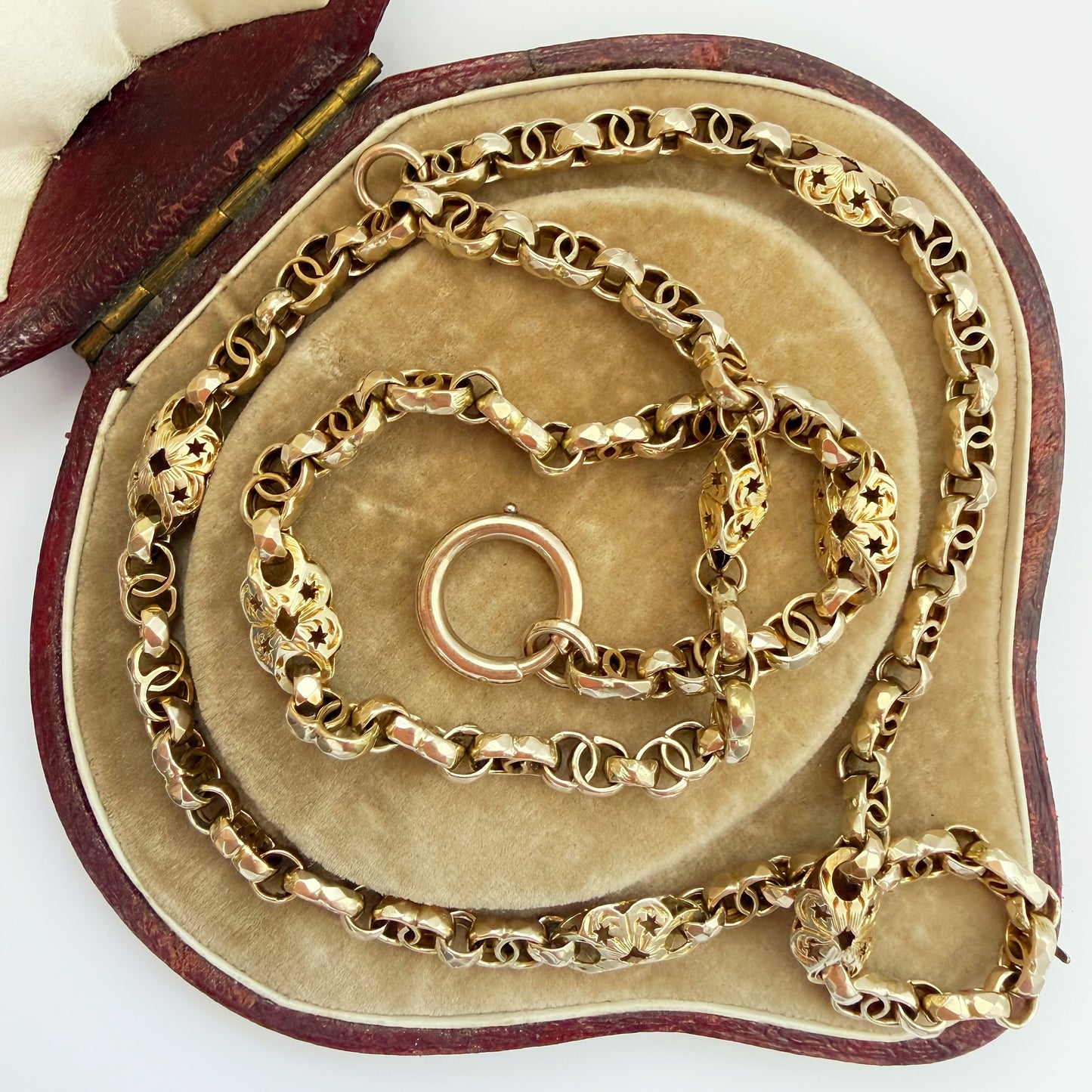 Antique 9ct yellow gold star link chain with bolt ring