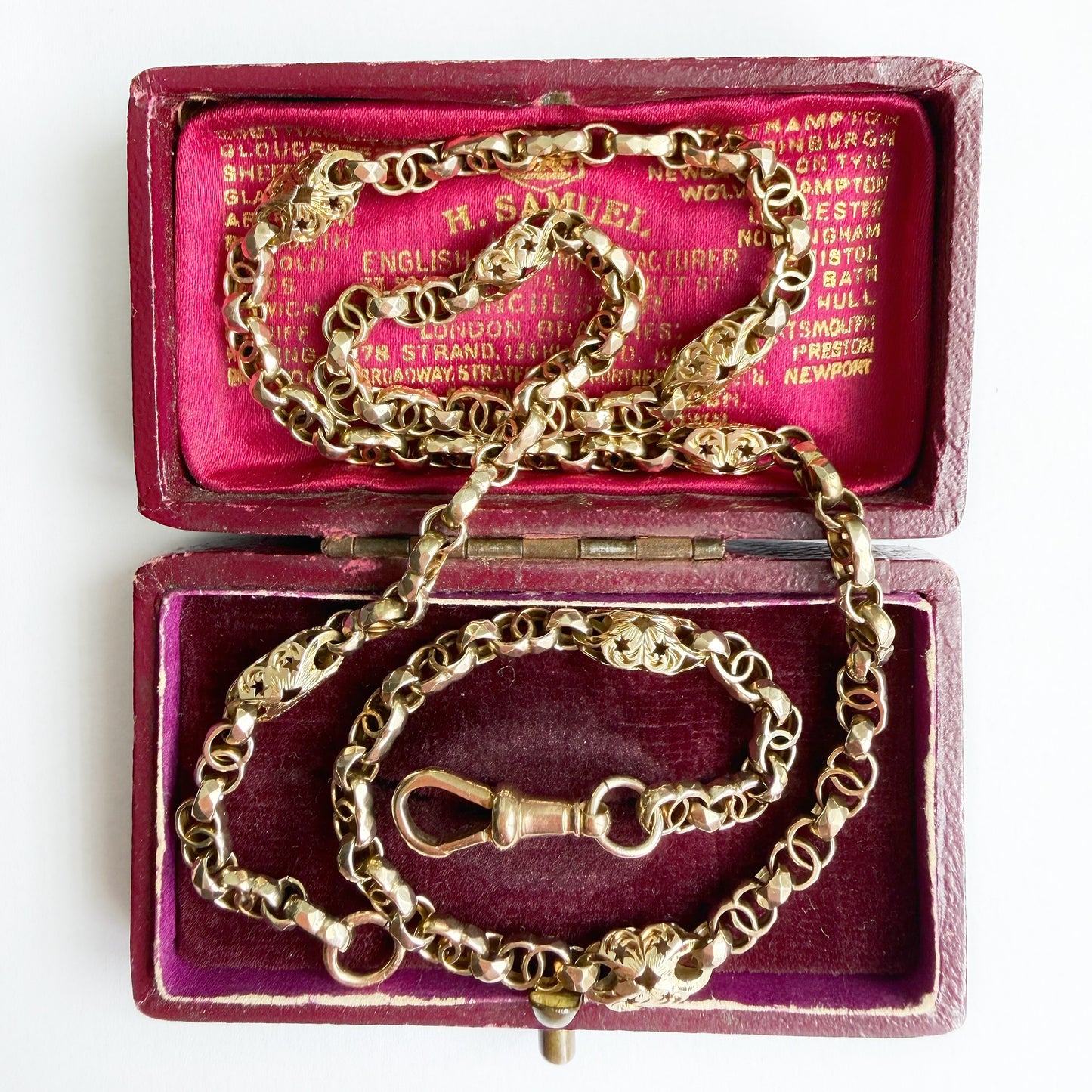 Antique 9ct yellow gold star link chain with dog clip