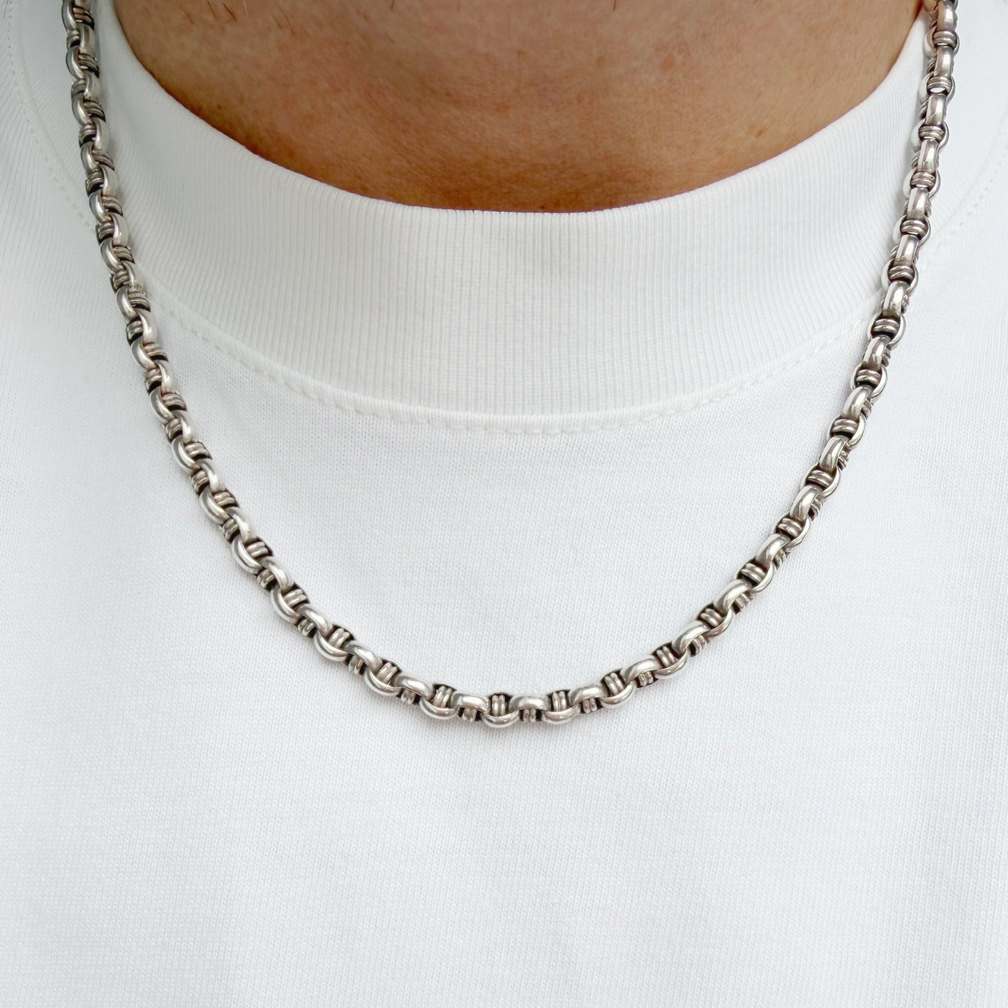 Antique silver fancy link belcher chain