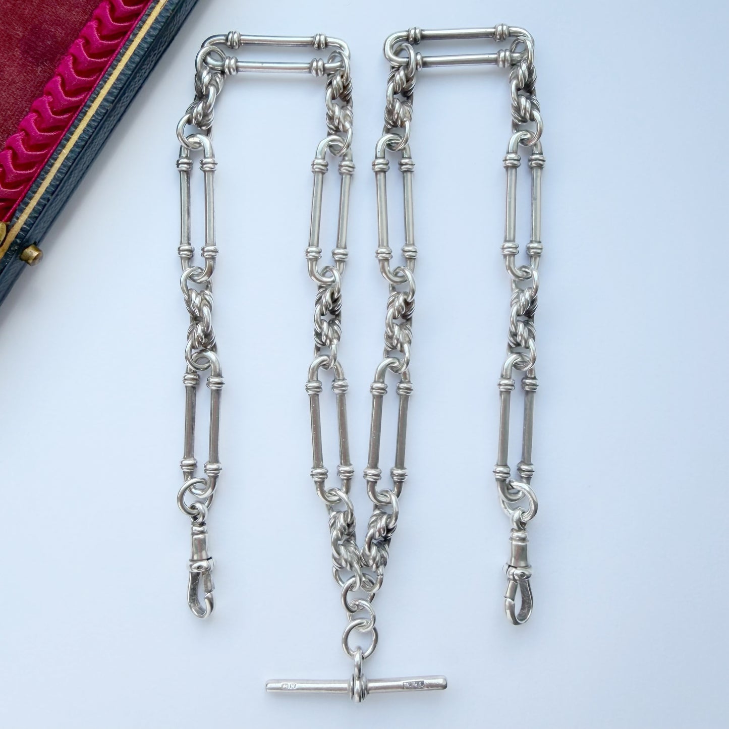 Antique silver trombone & lovers knot Albert chain