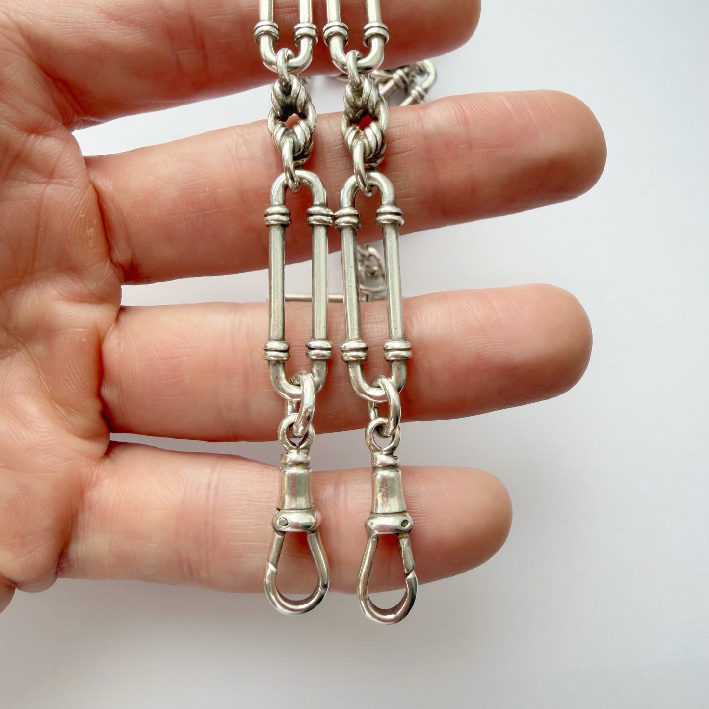 Antique silver trombone & lovers knot Albert chain