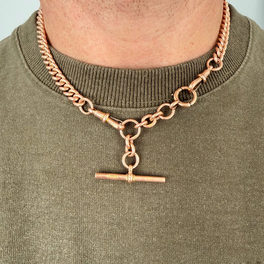Antique 9ct rosy gold Albert/watch chain